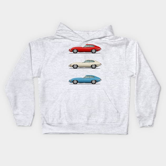 Jaguar E Type Fixed Head Coupe Red White And Blue Kids Hoodie by SteveHClark